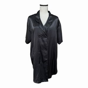 VTG Beth Michaels Black Satin Sleep Shirt Dress Silky Taiwan M Goth Witchy
